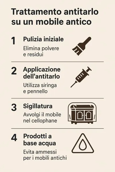 infografica su come trattare i mobili antichi con tarli