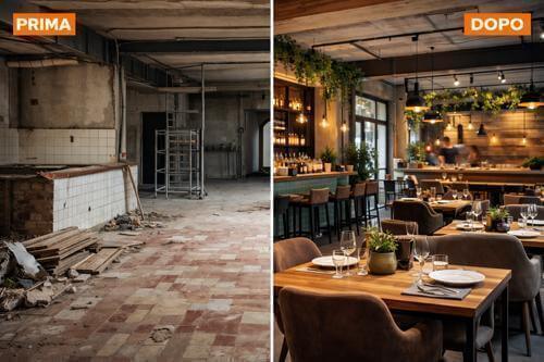prima e dopo ristrutturazione ristorante